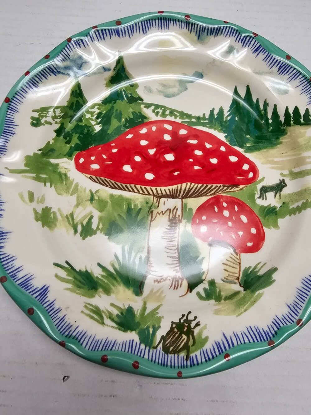 Anthropologie Nathalie Lete Dinner Plate Mushrooms Forest Bug Ceramic Display 10